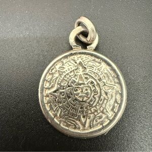 Vintage Signed Sterling Silver Mayan Sun Stone Aztec Calendar Mini Charm Pendant